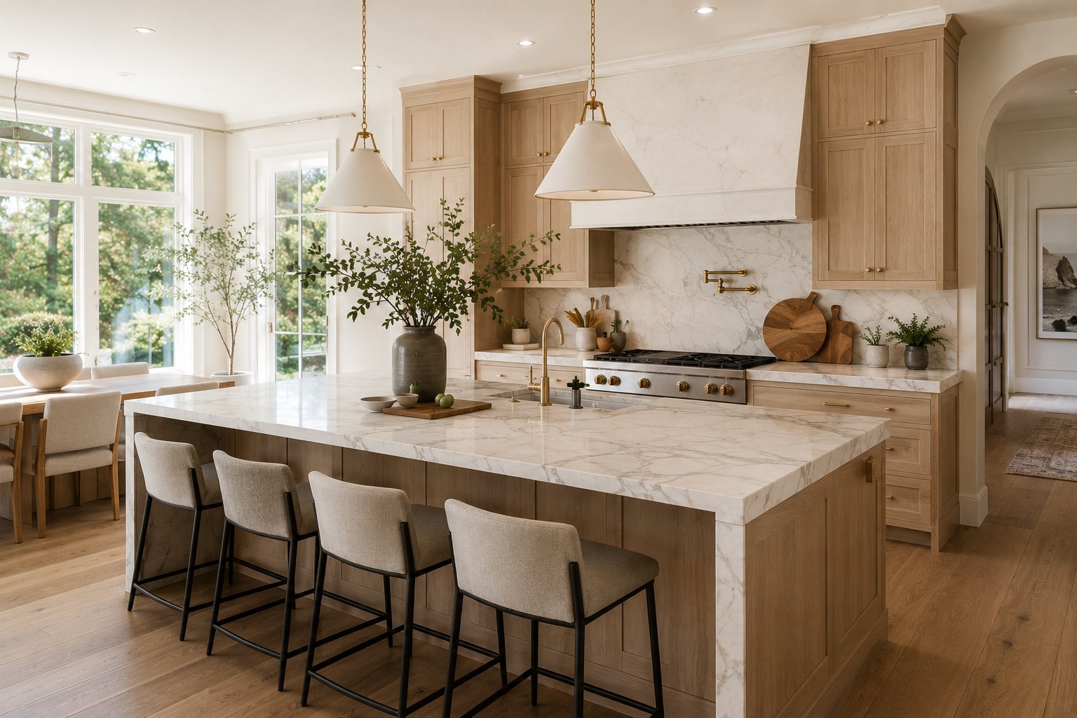A warm, light-filled designed kitchen