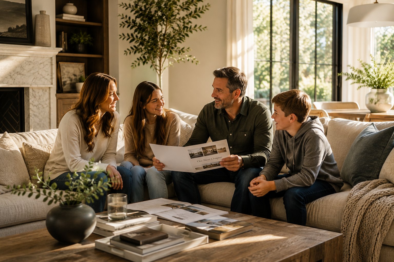 The Avenna team reviewing plans with a family